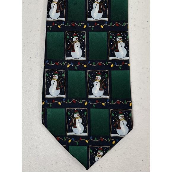 Hallmark Yule Tie Greetings Neck Tie Snowman Christmas Lights Green Multi - Picture 1 of 6